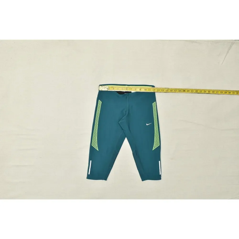 Nike Dri-Fit Women's XS Running Cropped Leggings Teal Mesh Panel Reflective